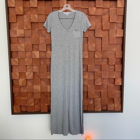 Woman’s Nordstrom Gray V Neck Side Slit, Long Tee Dress NWOT - Picture 9 of 11